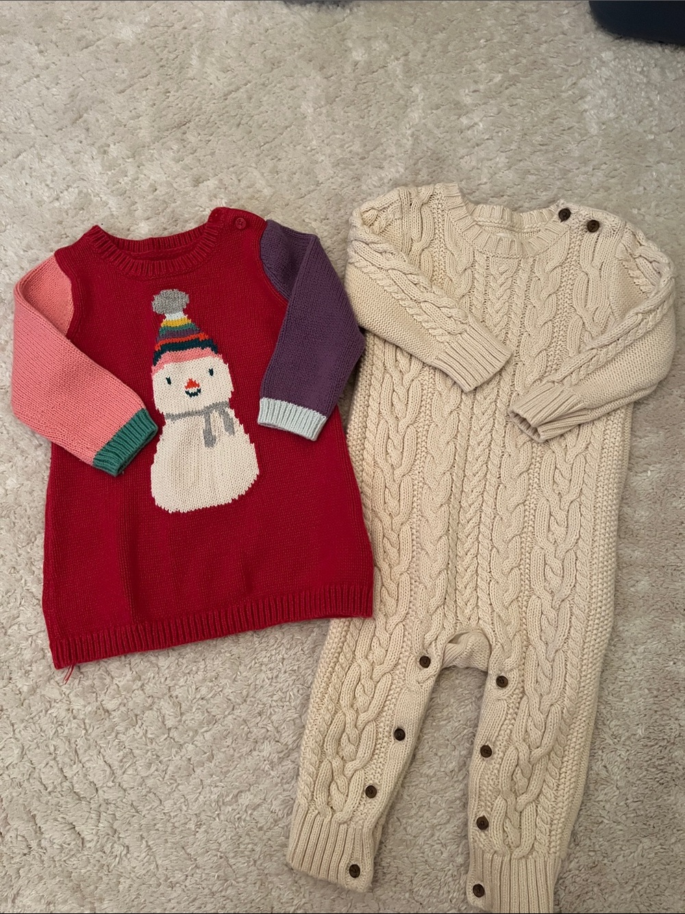 GAP Red Snowman Knit Dress & one piece cream knitted One piece with wood buttons